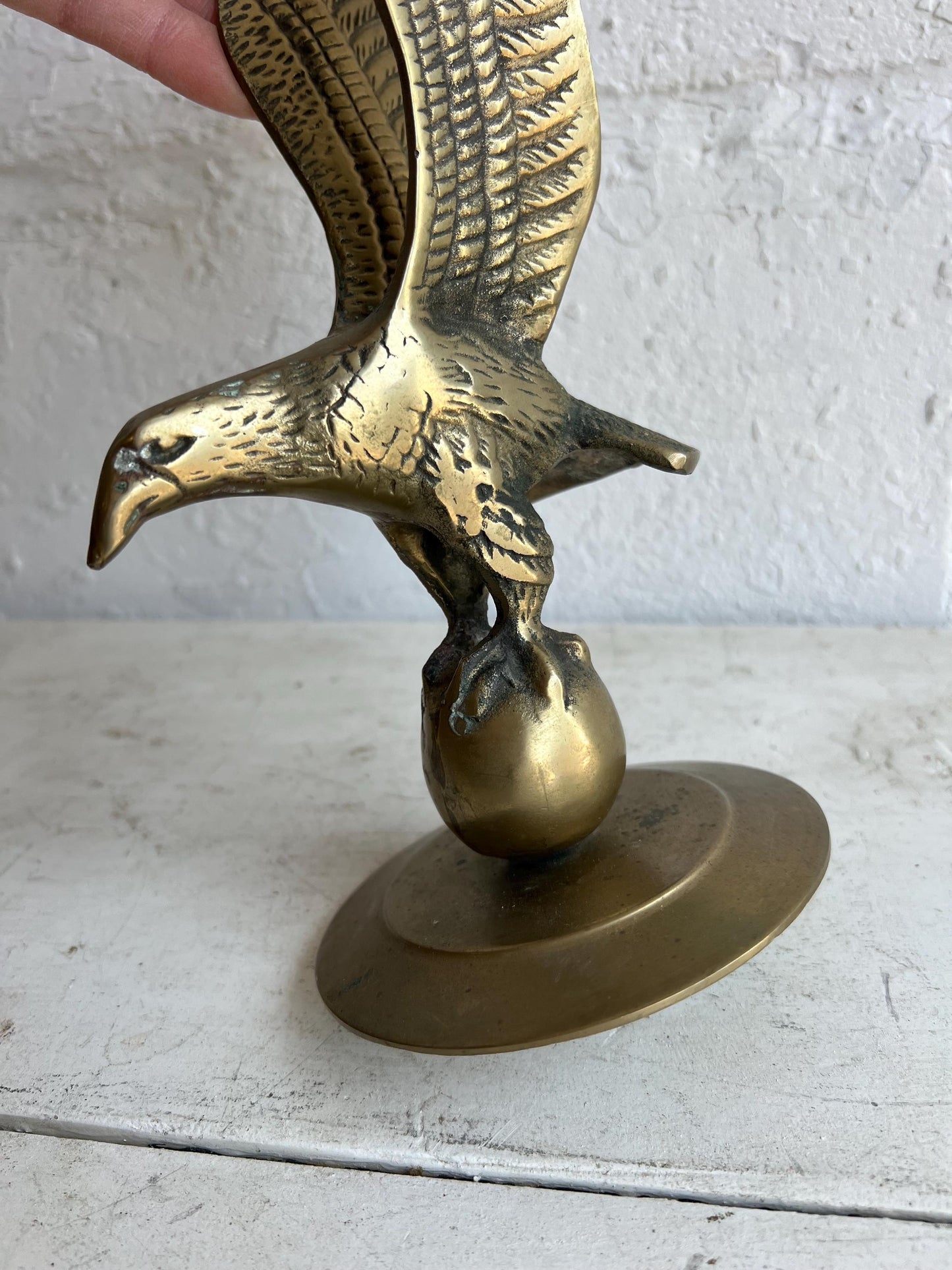 Vintage Brass Bald Eagle Statue: Patina Animal Figurine