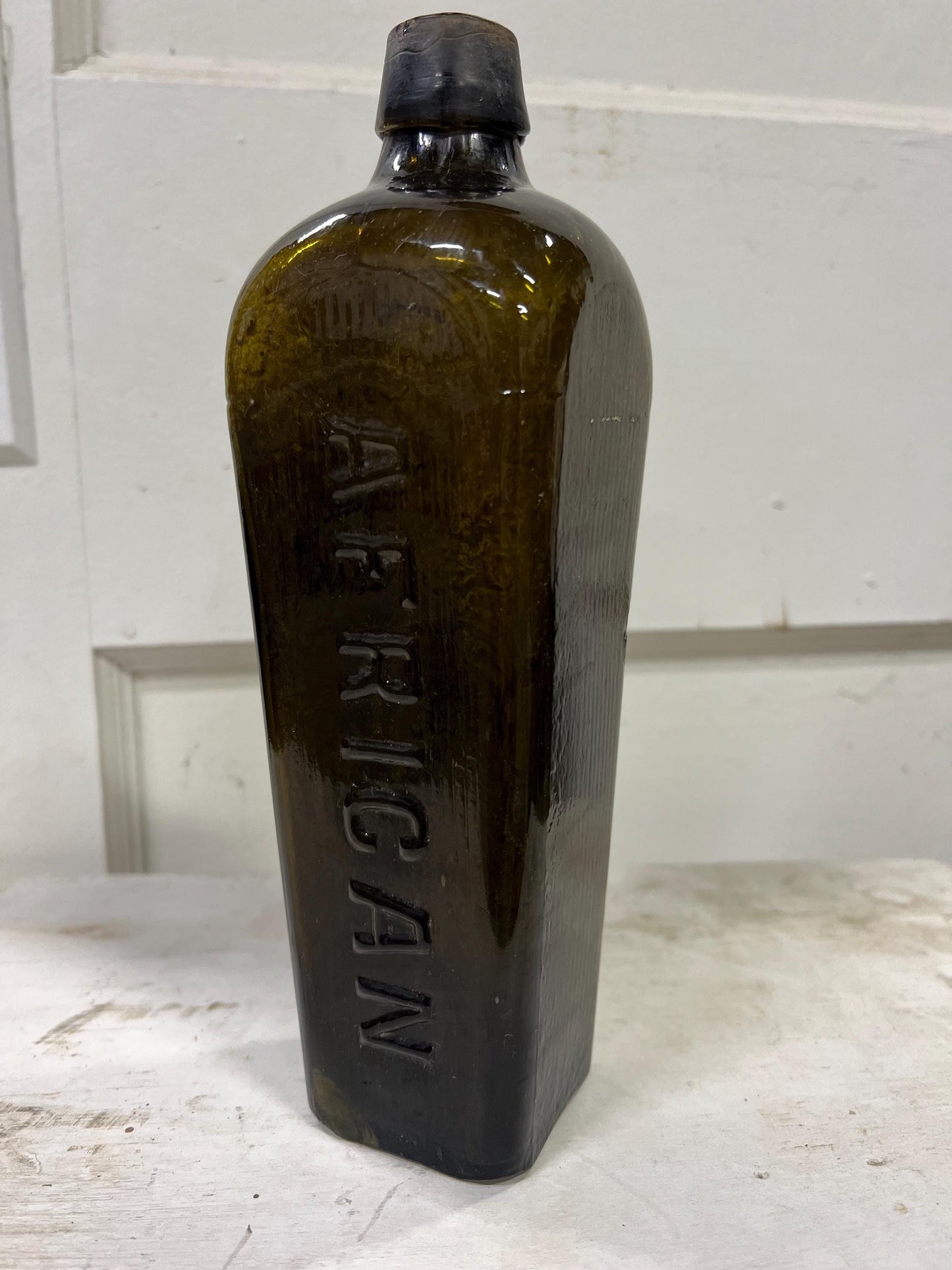 Antique African Gin Bottle: 1860s-1890s Green Glass Apothecary Decor