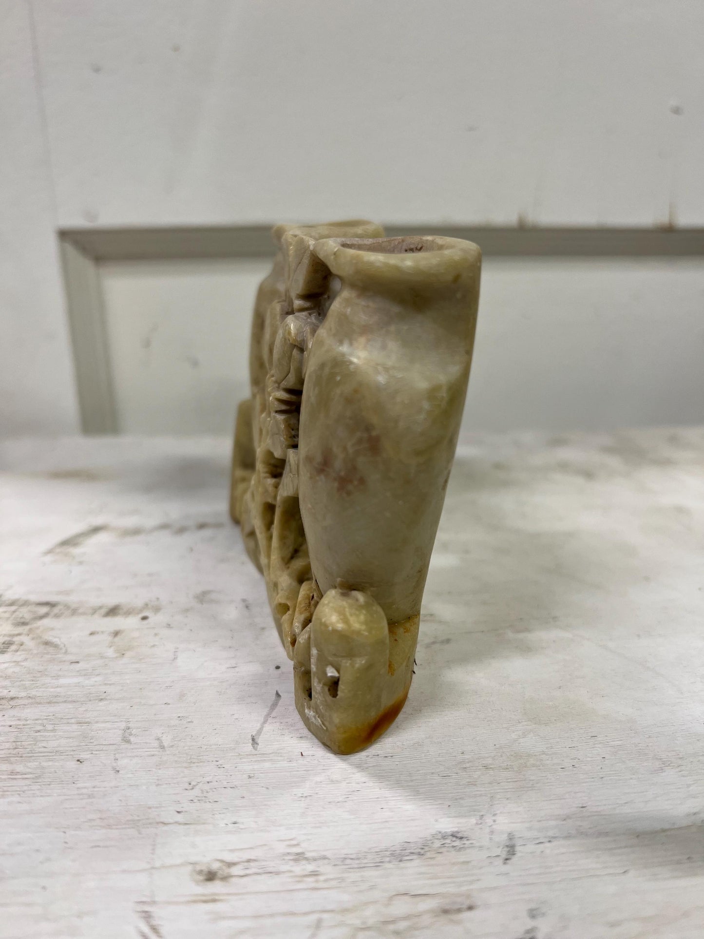 Antique Hand Carved Soapstone Double Vase: 19th Century Chinese Floral Carving