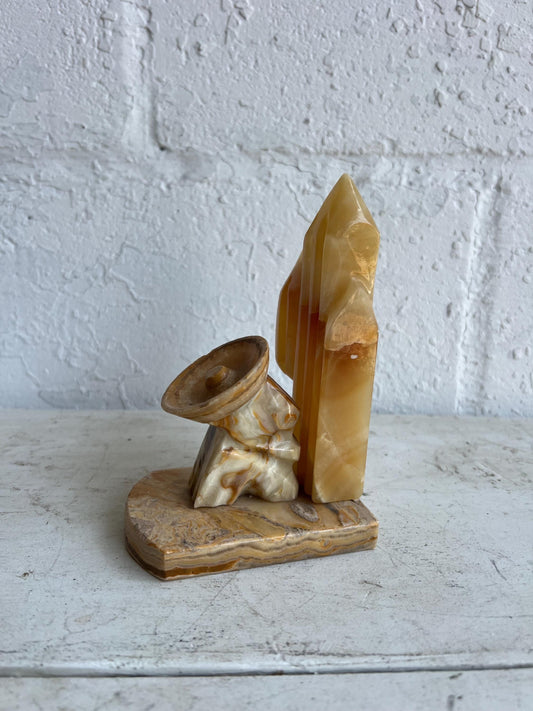 Vintage Alabaster Marble Sleeping Man Bookend: 6" Tall Home Decor
