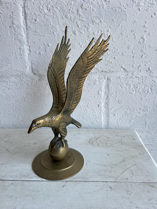 Vintage Brass Bald Eagle Statue: Patina Animal Figurine