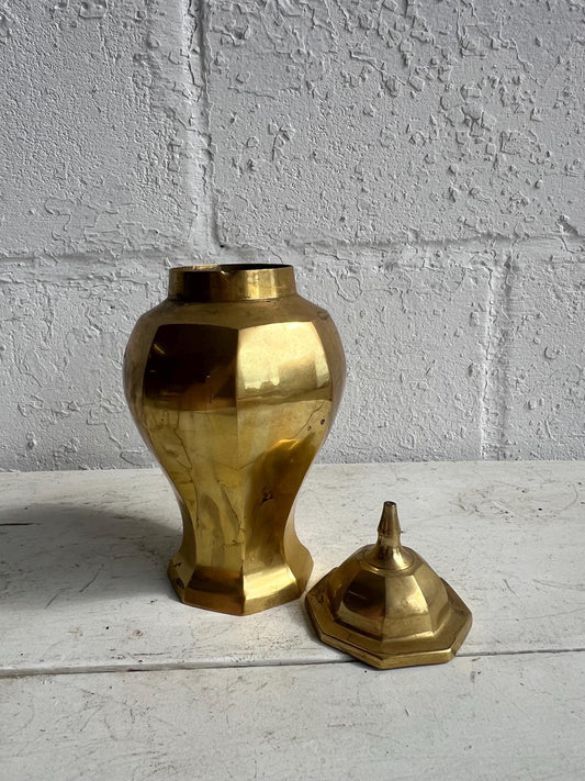 Vintage Brass Ginger Jar Vase with Lid: 8.5" Home Decor Urn