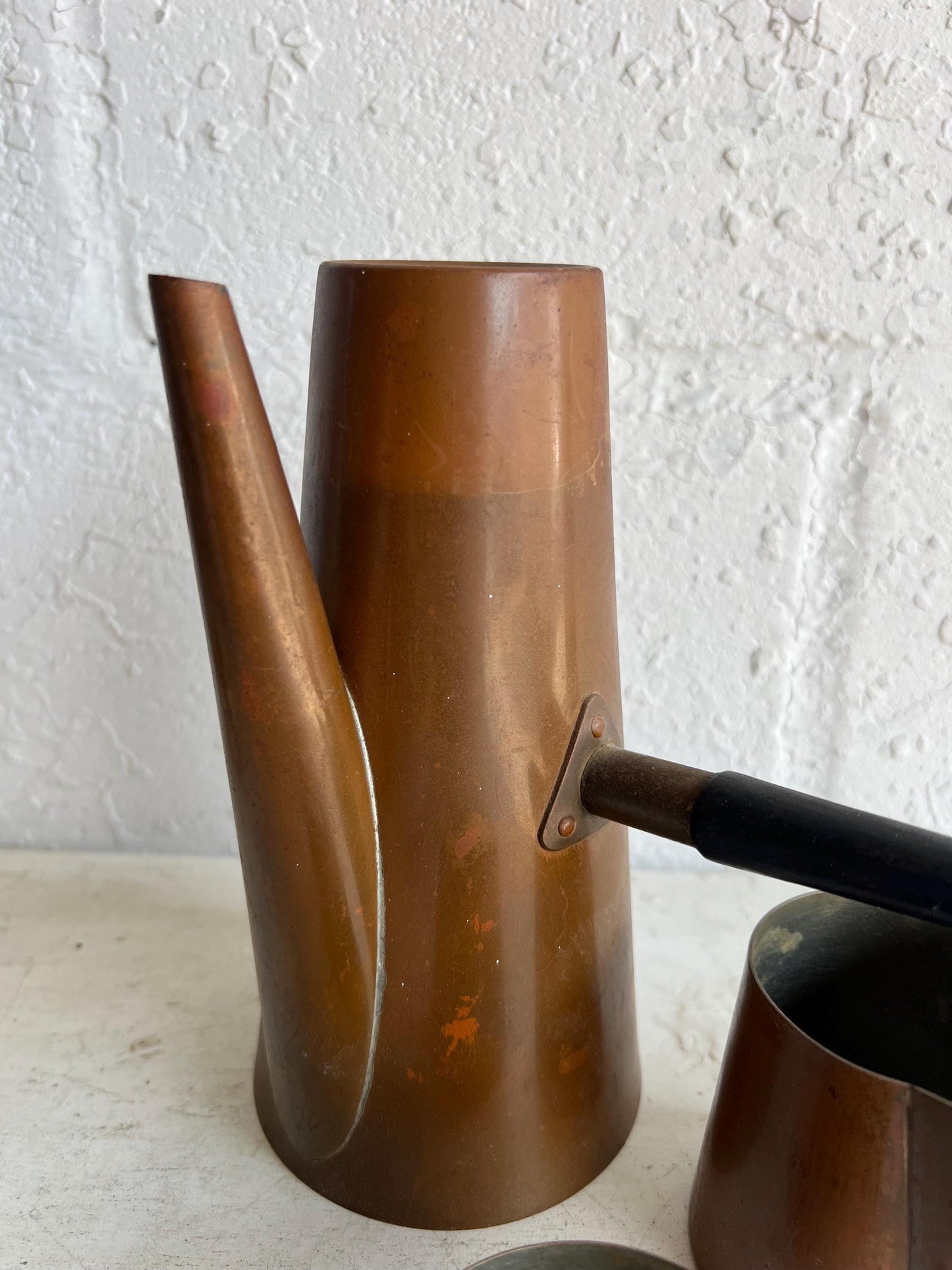 Vintage MCM Copper Coffee Pot Set: Vase & Creamer (No Lids)
