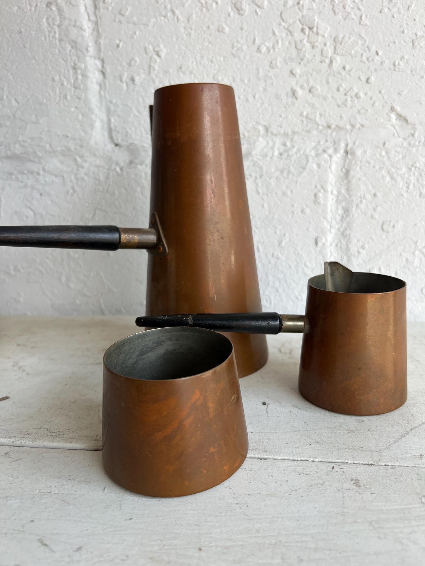 Vintage MCM Copper Coffee Pot Set: Vase & Creamer (No Lids)