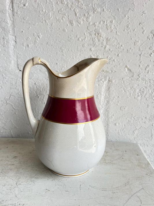 Vintage Ironstone Pitcher: Rose Band Farmhouse Decor