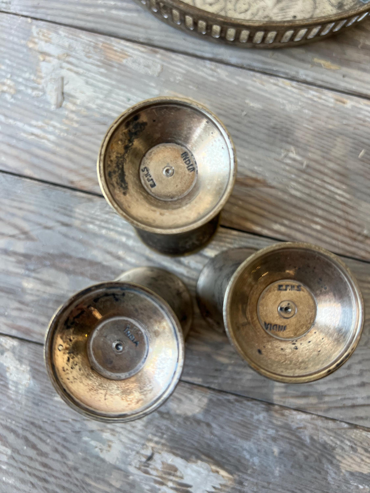 Vintage Silver Plated Tray & Mini Goblets Set - Etched Indian Design