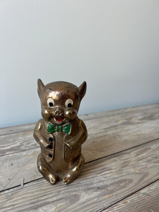 Vintage Porky Pig Metal Coin Bank - Keokuk County Bank Advertising
