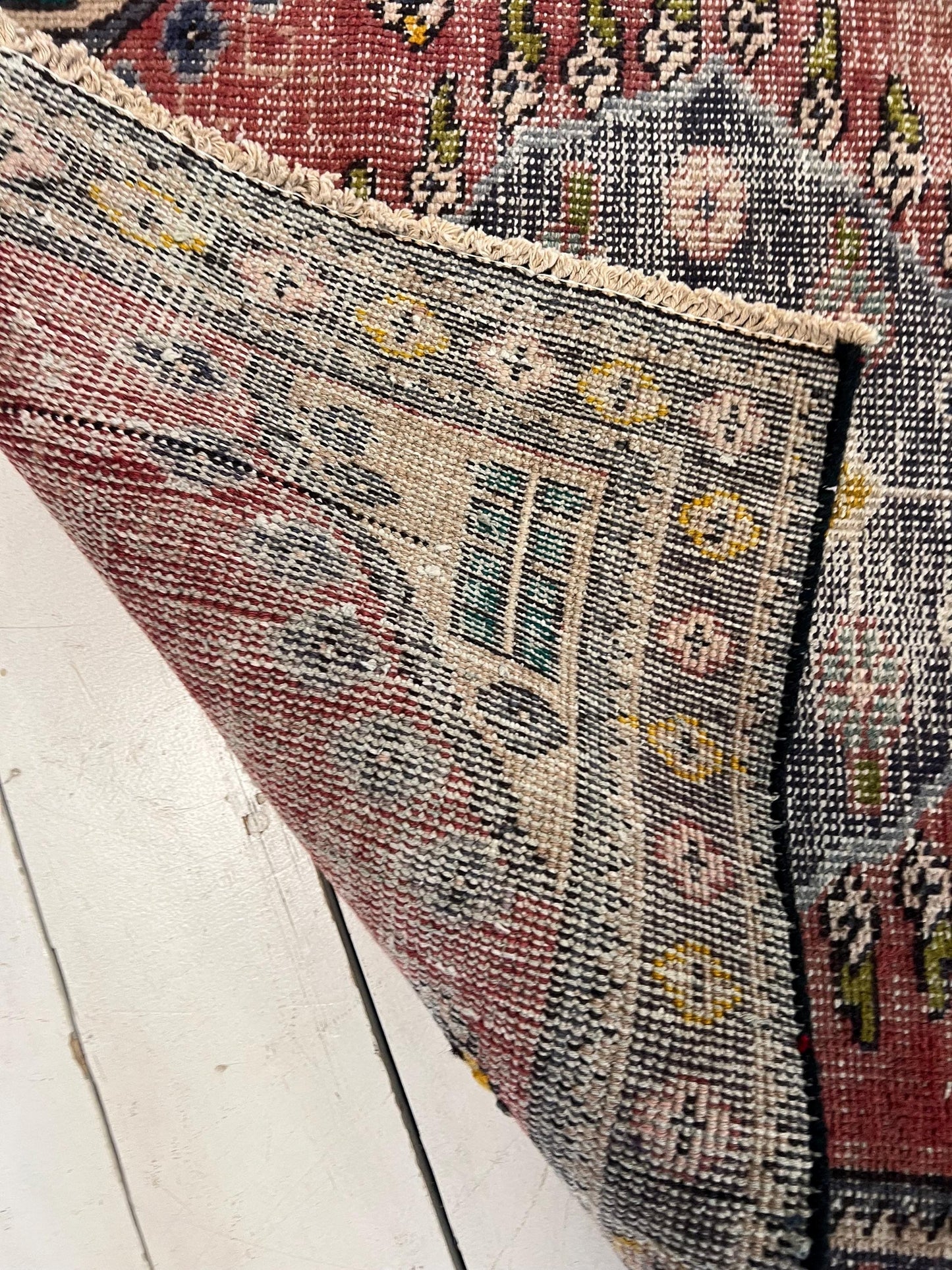 Vintage Oriental Rug: Handmade Mauve Pink Geometric Accent Rug