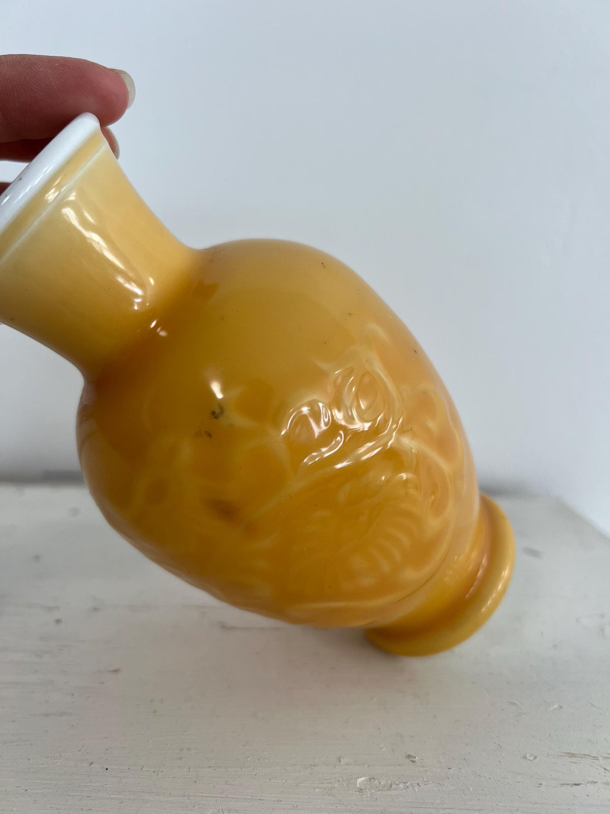 Vintage Yellow Avon Bottle Vase - 6.5" Vase, Spring Bouquet Fragrance, 1981