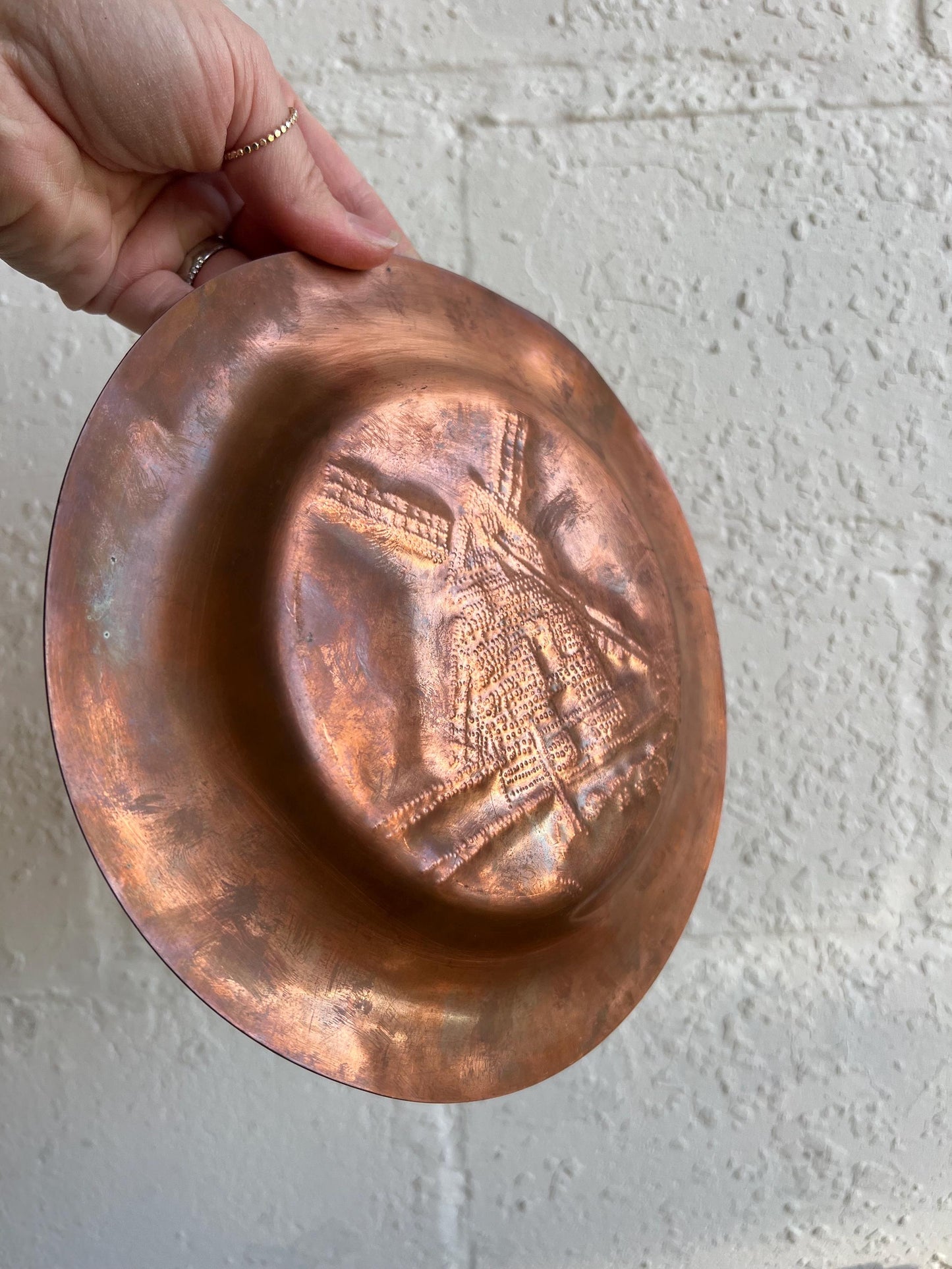 Vintage Hand-Stamped Copper Plate, Hanging Copper Art | Windmill or Light House {Choice}