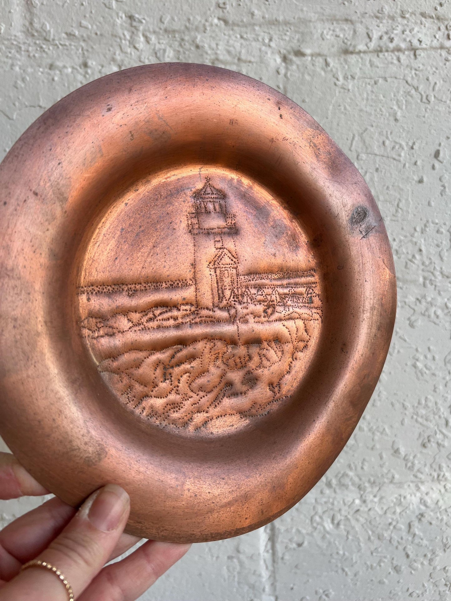 Vintage Hand-Stamped Copper Plate, Hanging Copper Art | Windmill or Light House {Choice}