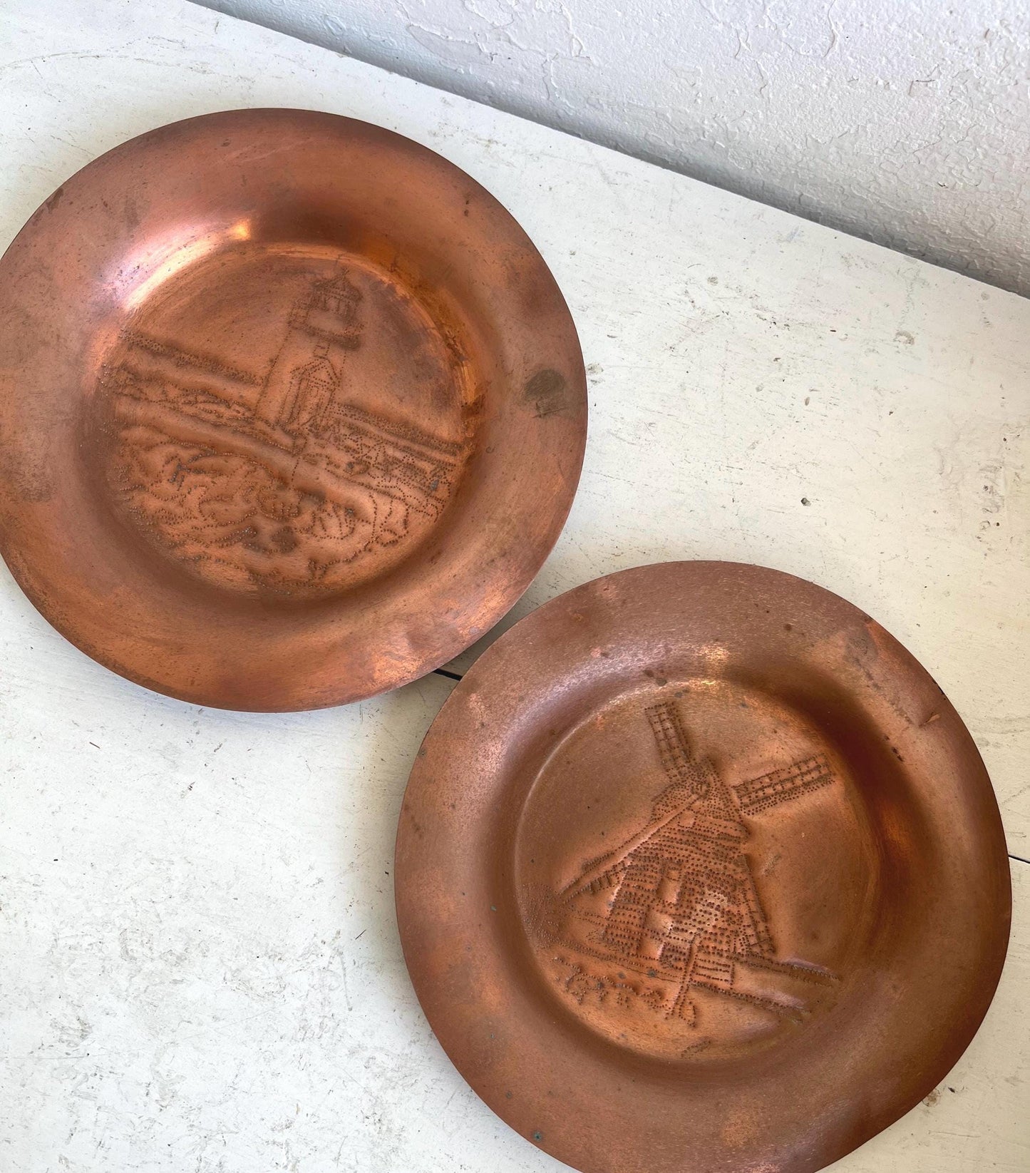 Vintage Hand-Stamped Copper Plate, Hanging Copper Art | Windmill or Light House {Choice}