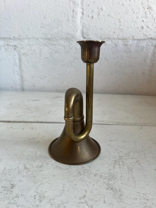 Vintage Brass Candlestick Holder, Trumpet Candlestick, Holiday Table Decor