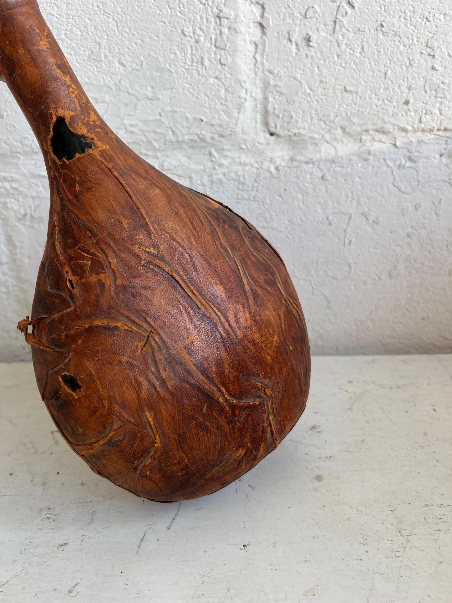 Vintage Leather Wrapped Bottle (No Lid), 11” tall