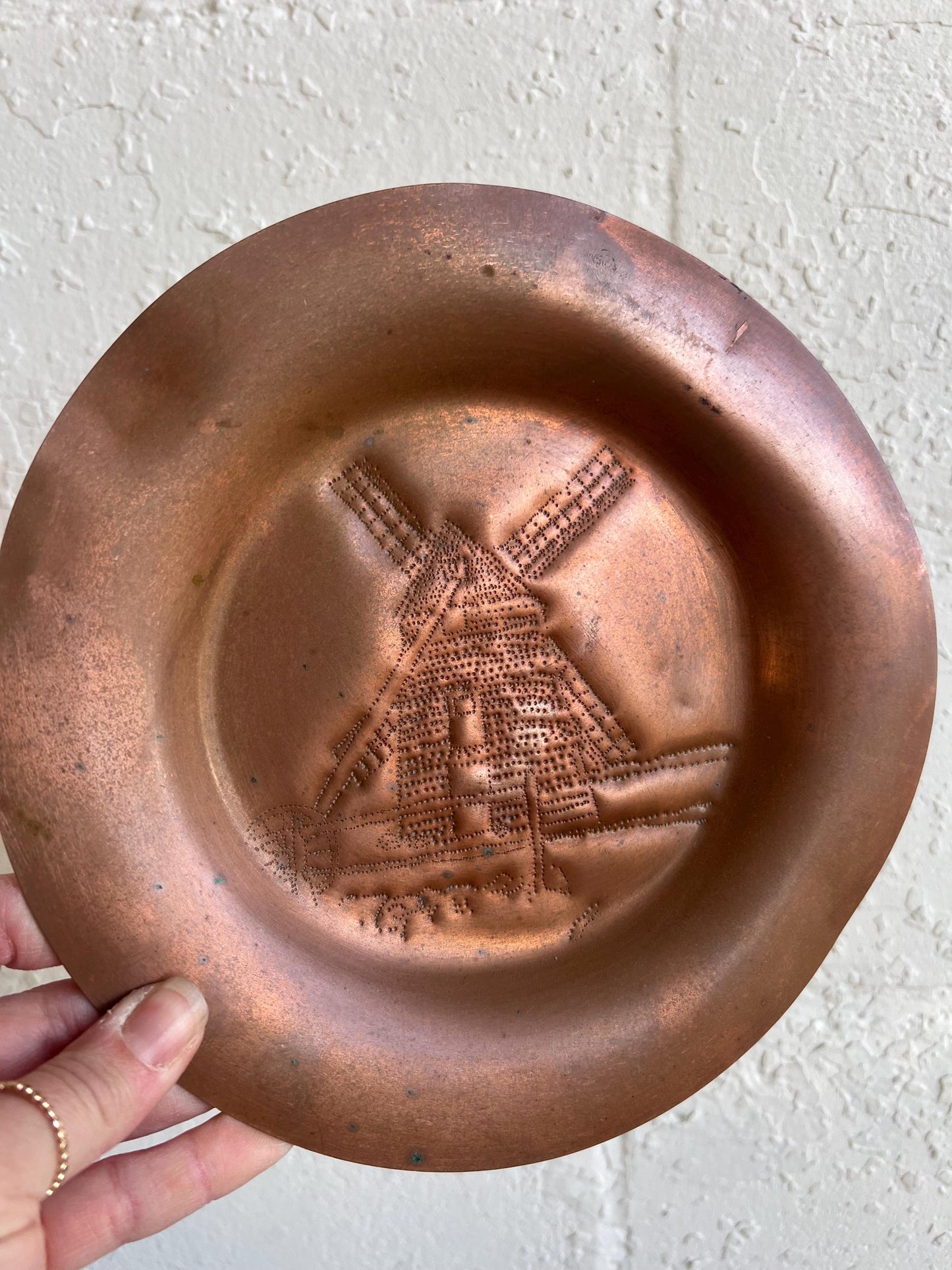 Vintage Hand-Stamped Copper Plate, Hanging Copper Art | Windmill or Light House {Choice}