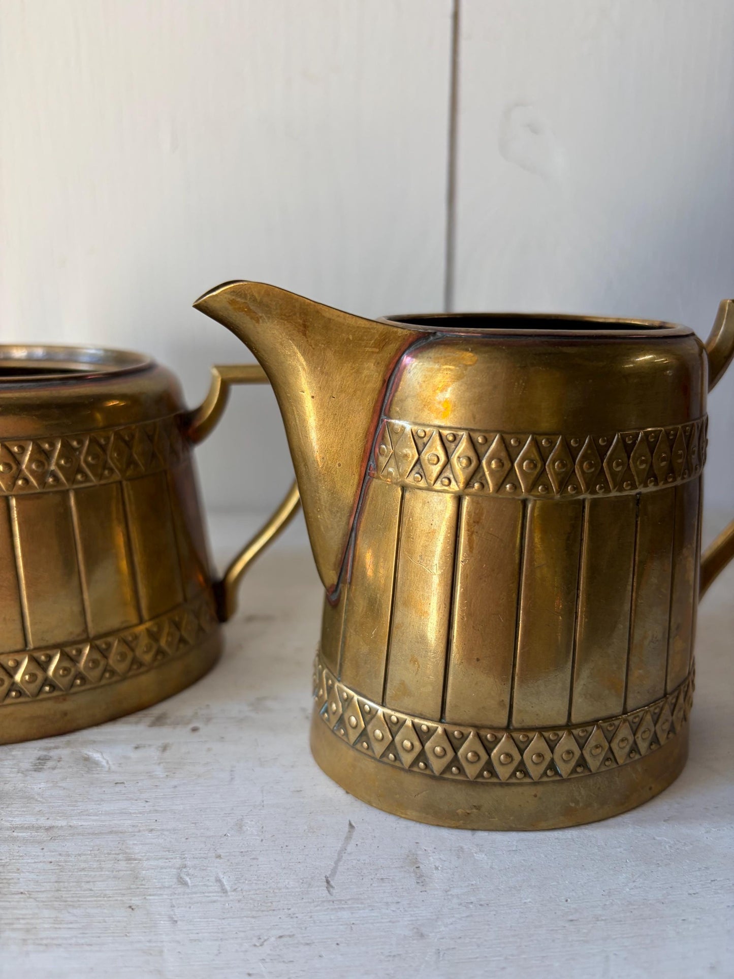 Vintage Brass Creamer and Sugar Set, Marked Germany