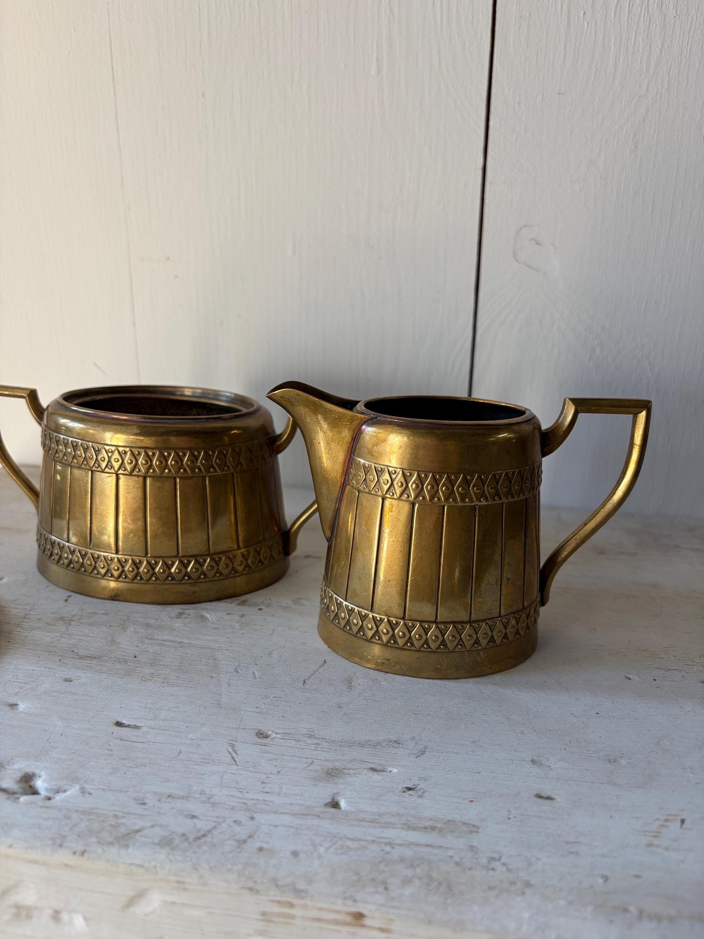 Vintage Brass Creamer and Sugar Set, Marked Germany