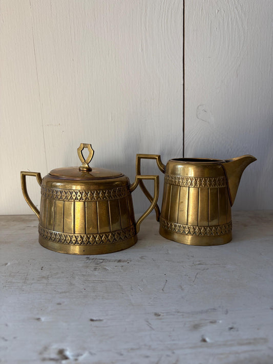 Vintage Brass Creamer and Sugar Set, Marked Germany