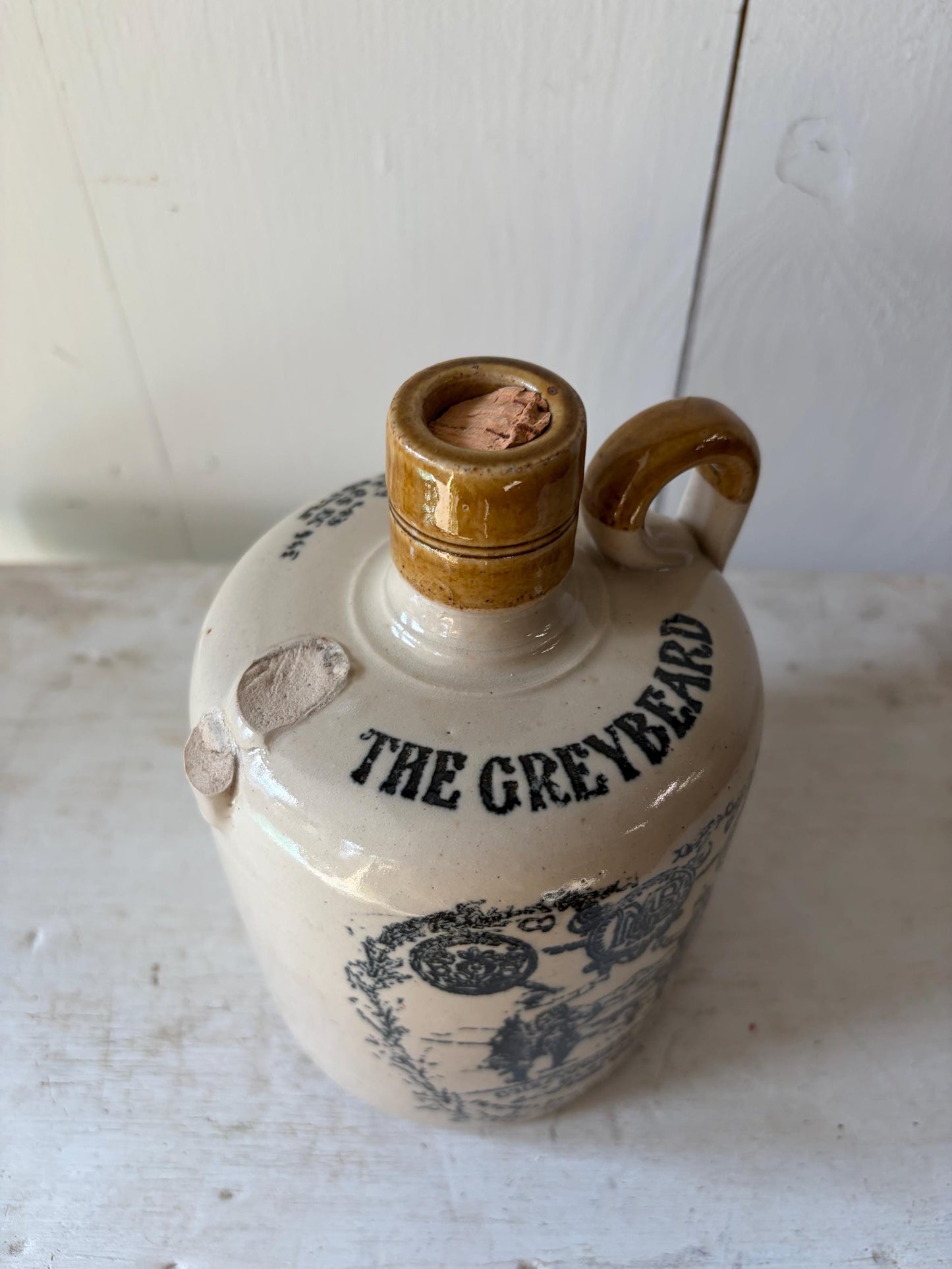 Vintage 7" Greybeard Stoneware Crock | Vintage Whiskey Jar, Glasgow, Scotland | Possil Pottery, One Handle