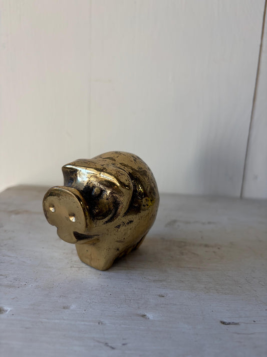 Vintage Brass Pig Figurine: Shelf Decor, 2.5" Tall
