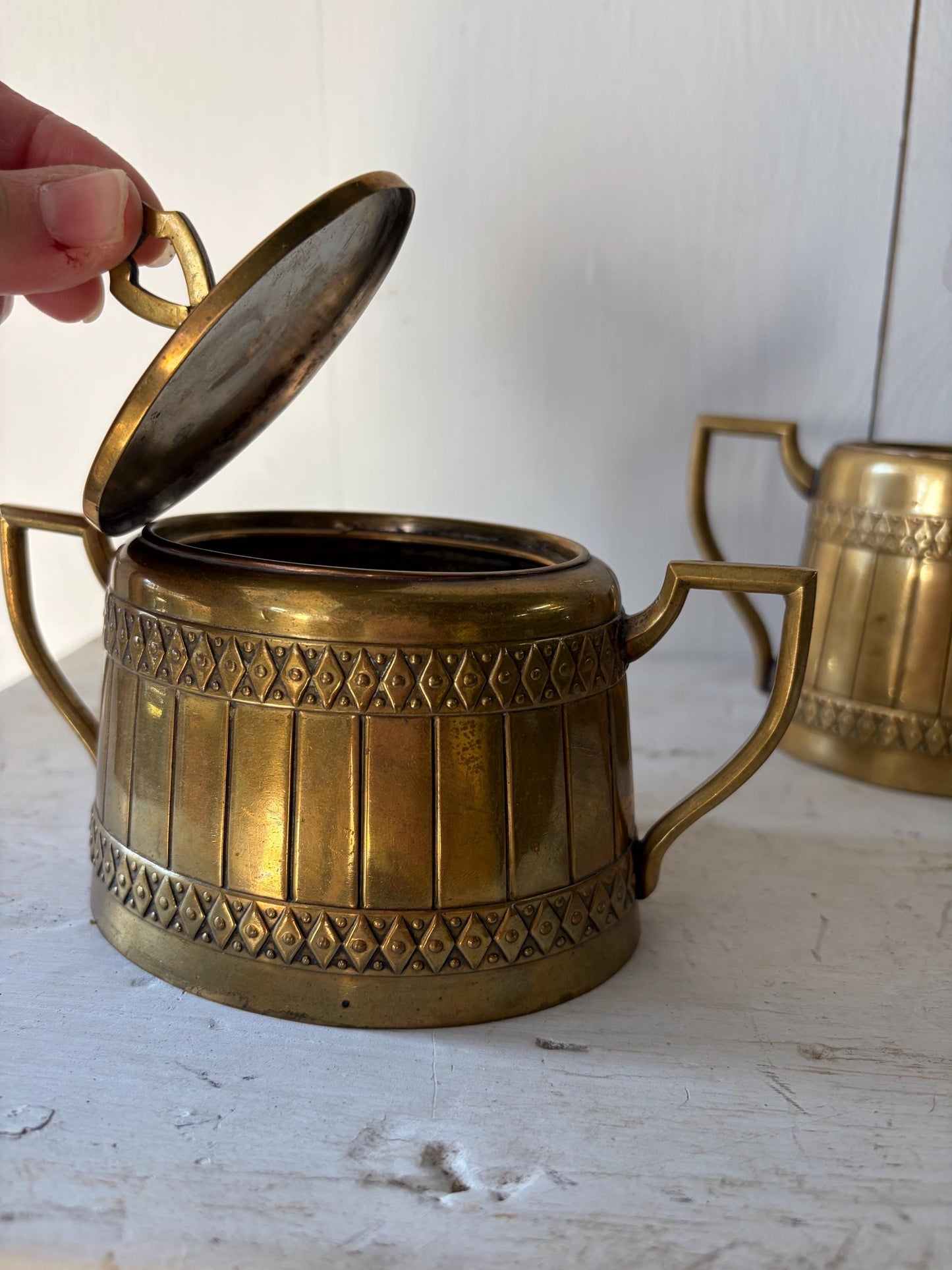 Vintage Brass Creamer and Sugar Set, Marked Germany