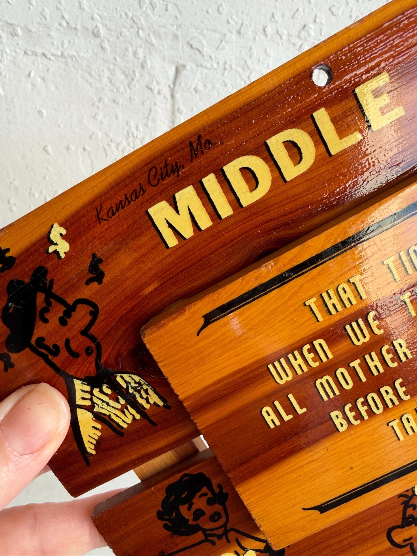 Vintage Wooden Humorous Kansas City Souvenir Plaque | Kitsch Wooden Sign 9x6 | Middle Age Humor