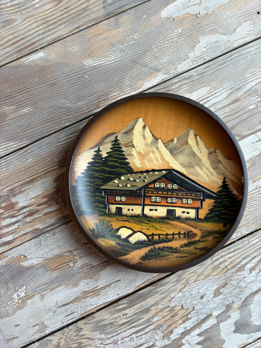 Vintage Round Wooden Painted Pfaff Plate, Hanging Rustic Home Decor, Vintage Farm Decor, 6" made in Germany