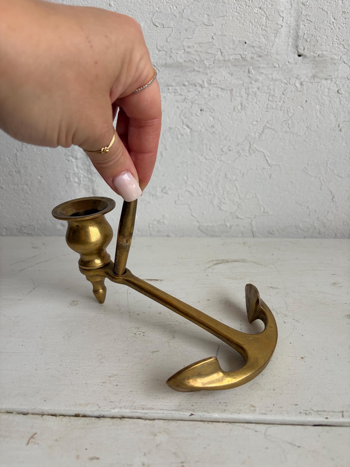 Vintage Brass Nautical Candle Holder with Anchor