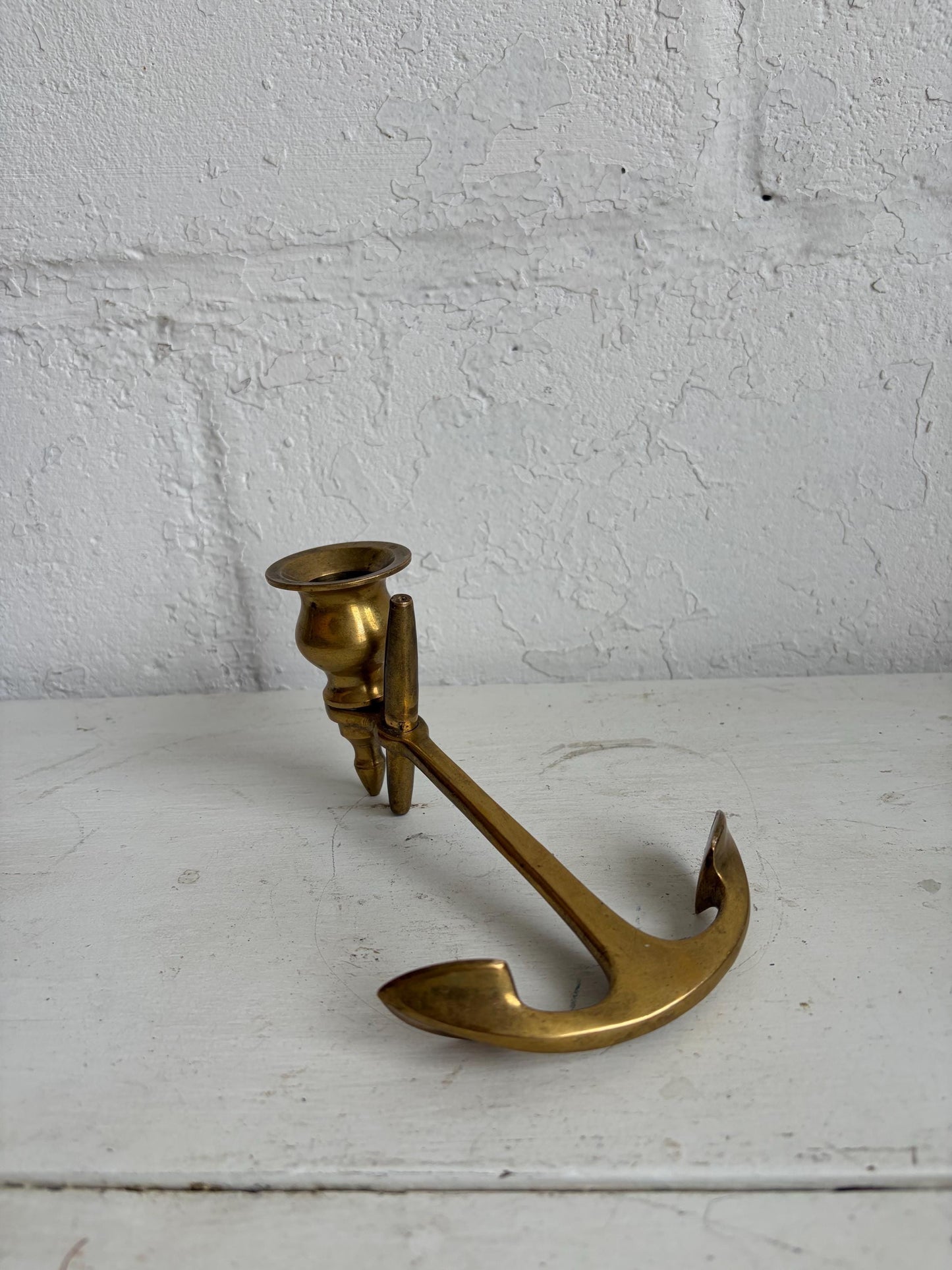Vintage Brass Nautical Candle Holder with Anchor