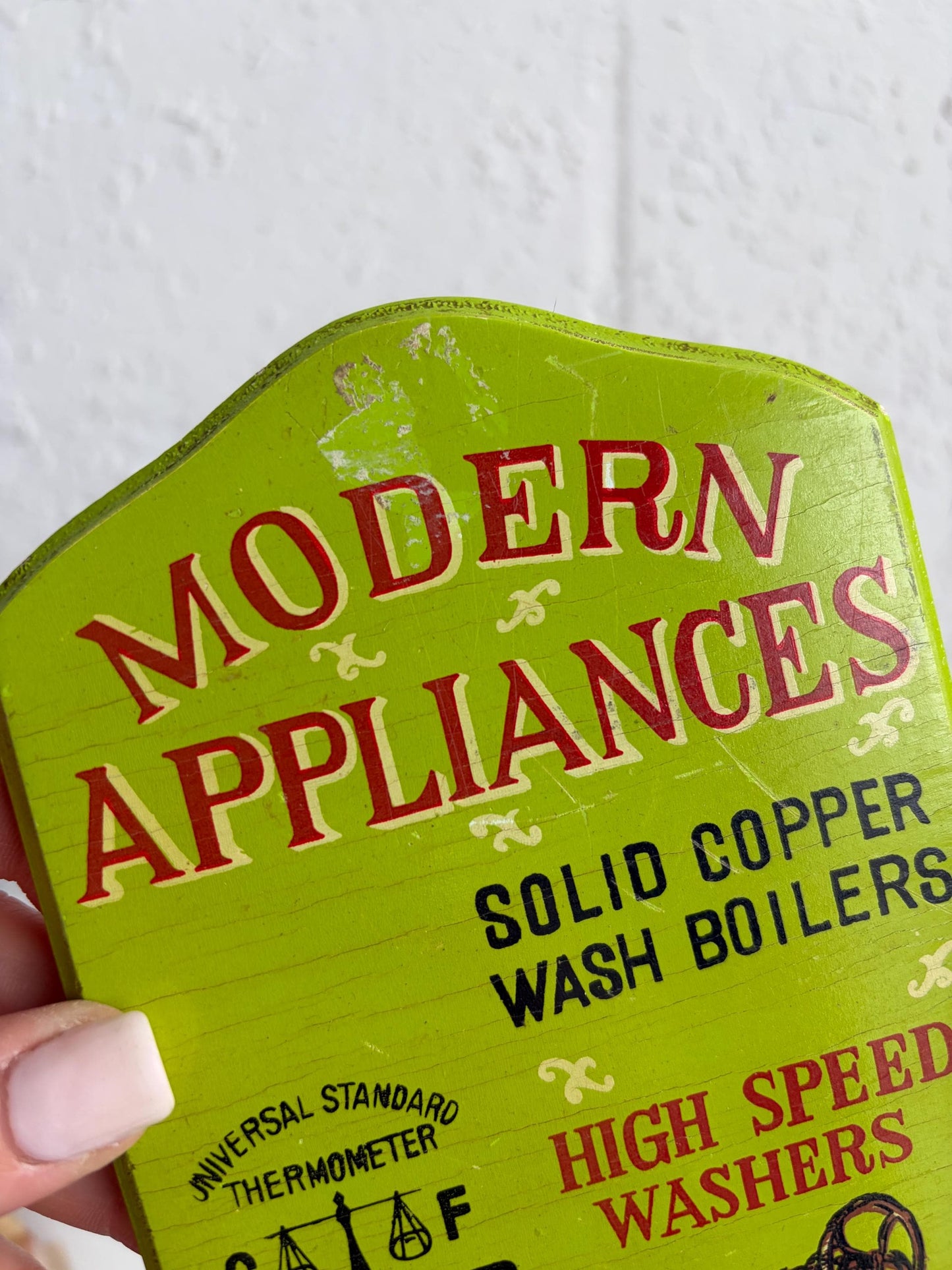 Vintage Wooden Green Modern Appliances Advertising Thermometer Sign 13"