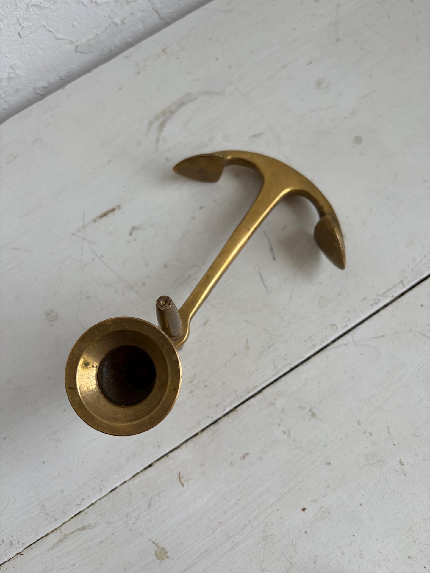 Vintage Brass Nautical Candle Holder with Anchor