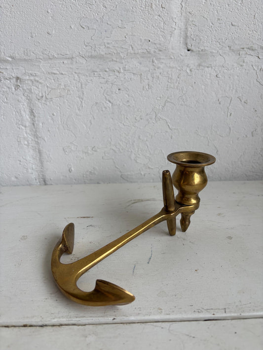 Vintage Brass Nautical Candle Holder with Anchor