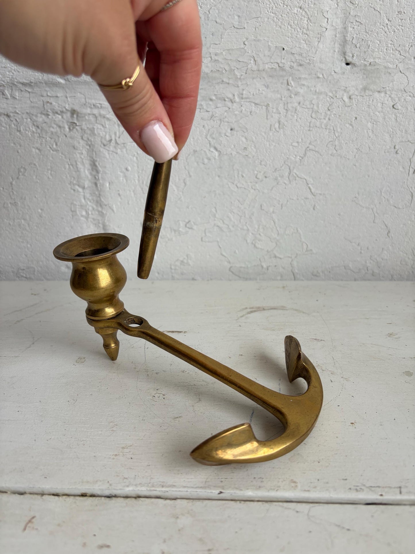 Vintage Brass Nautical Candle Holder with Anchor