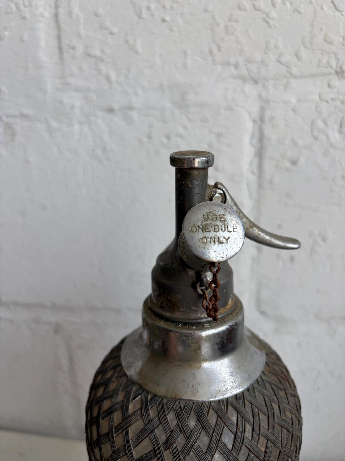 Antique Seltzer Bottle with Wire Mesh, Czech Sparklets Soda Siphon