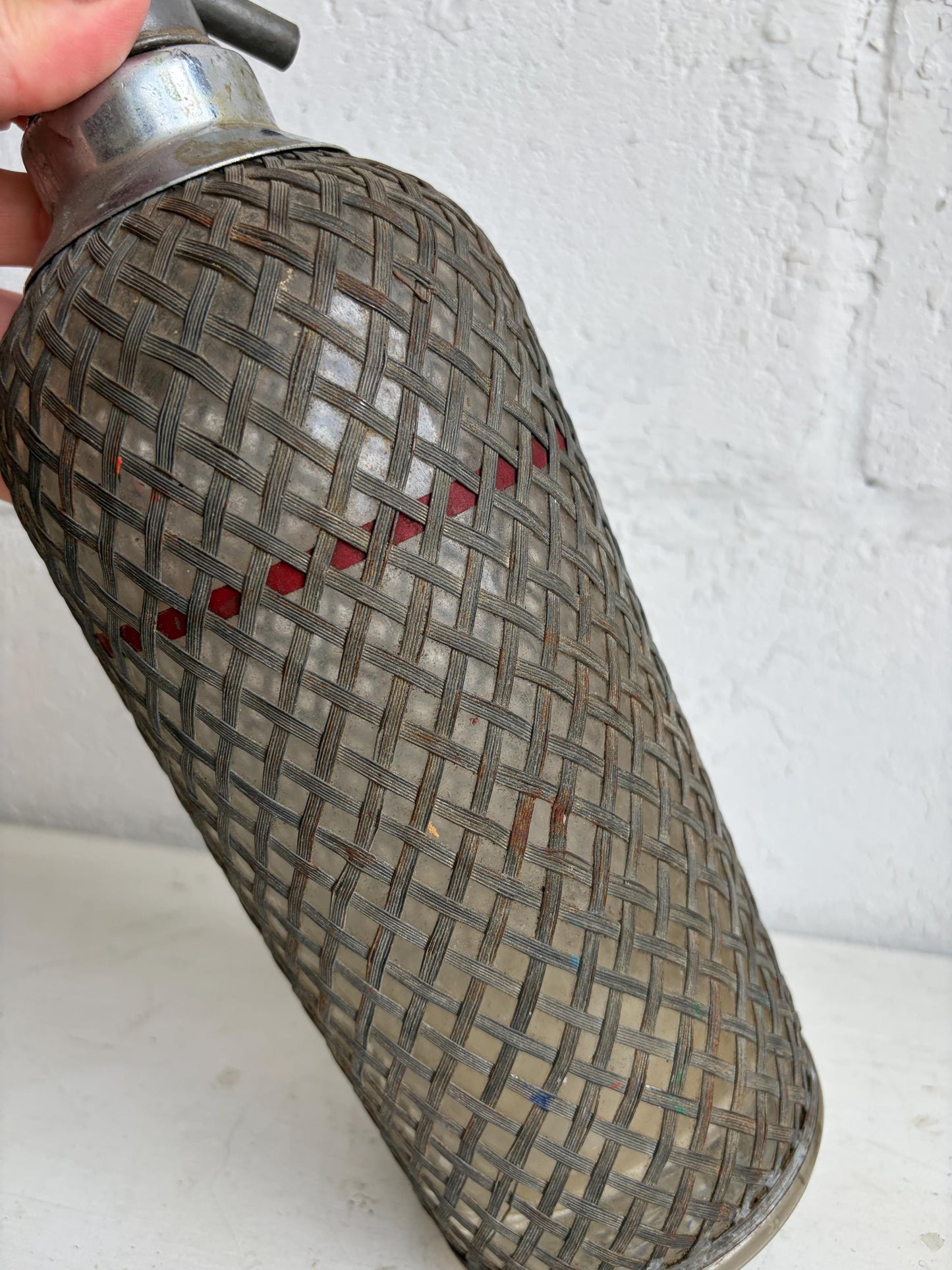 Antique Seltzer Bottle with Wire Mesh, Czech Sparklets Soda Siphon