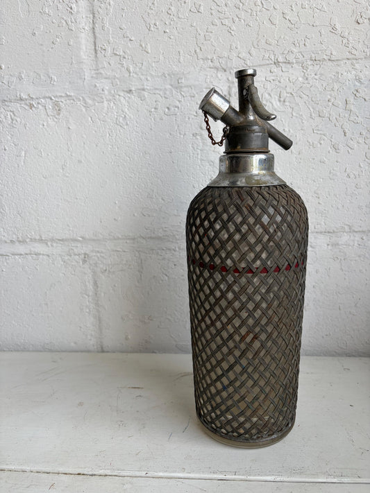 Antique Seltzer Bottle with Wire Mesh, Czech Sparklets Soda Siphon