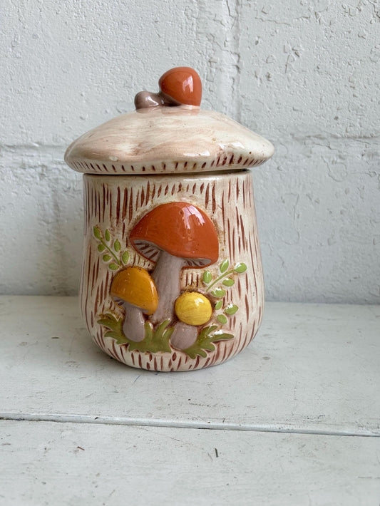 Vintage Mushroom Canister | Retro Ceramic Mushroom Jar | Woodland Kitchen Decor | 1970s Cottagecore Storage