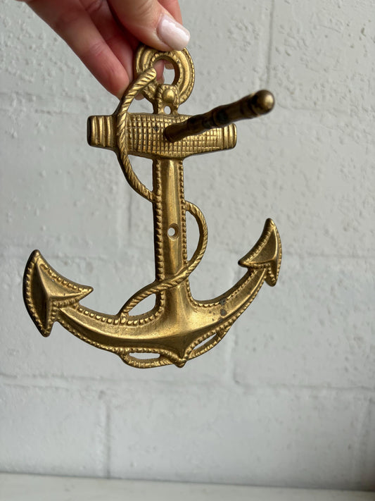 Vintage Brass Anchor Wall Hook | Nautical Coat Hook | Coastal Decor | Lake House Bathroom or Entry Hook