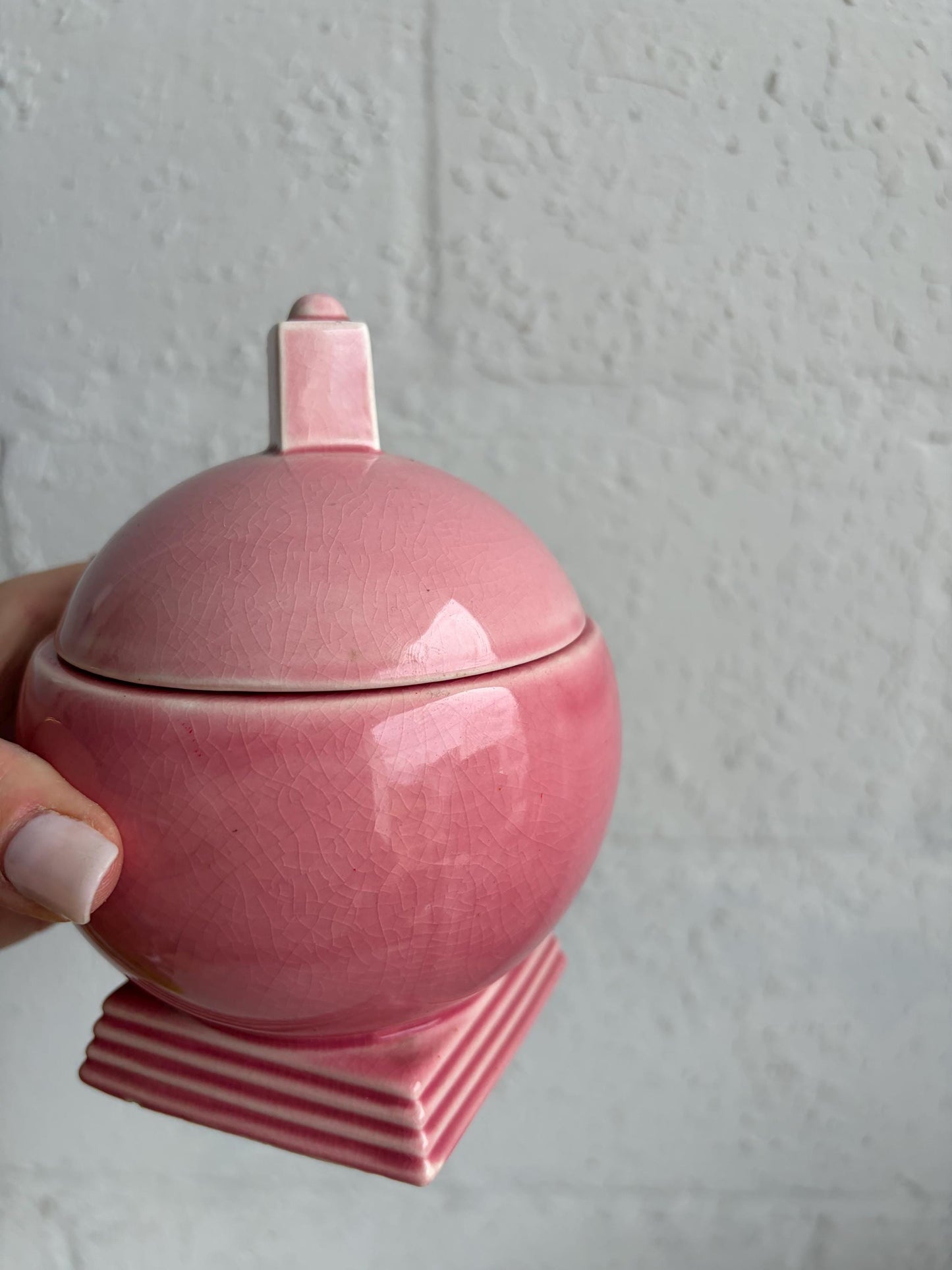 Vintage Mauve Pink Crackle Glaze Lidded Jar