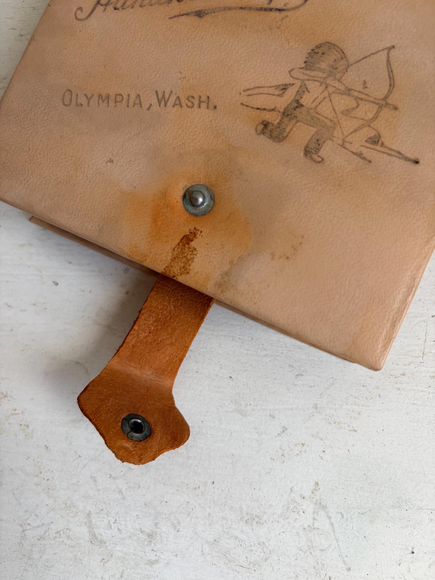Vintage Leather Handkerchief Case | Olympia Washington Souvenir  | Rustic Travel Ephemera | Antique Accessory