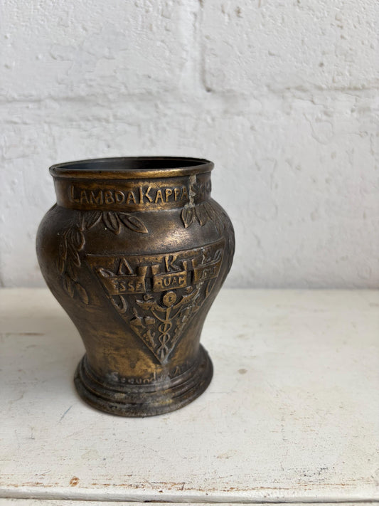 Vintage Lambda Kappa Sigma 75th Anniversary Vase | Apothecary Pharmacy Sorority Trophy Vase | Bronze Greek Letter Decor