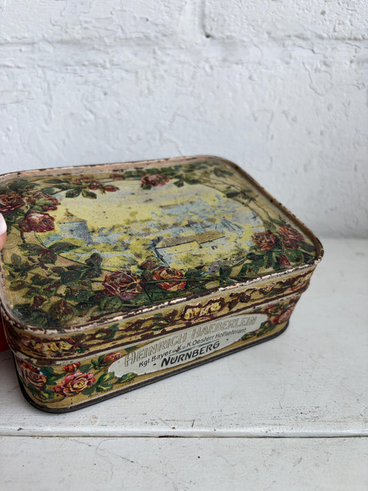 Antique Heinrich Haeberlein Nürnberg Tin | Floral Biscuit Tin | German Decorative Storage Box | Vintage Kitchen Decor
