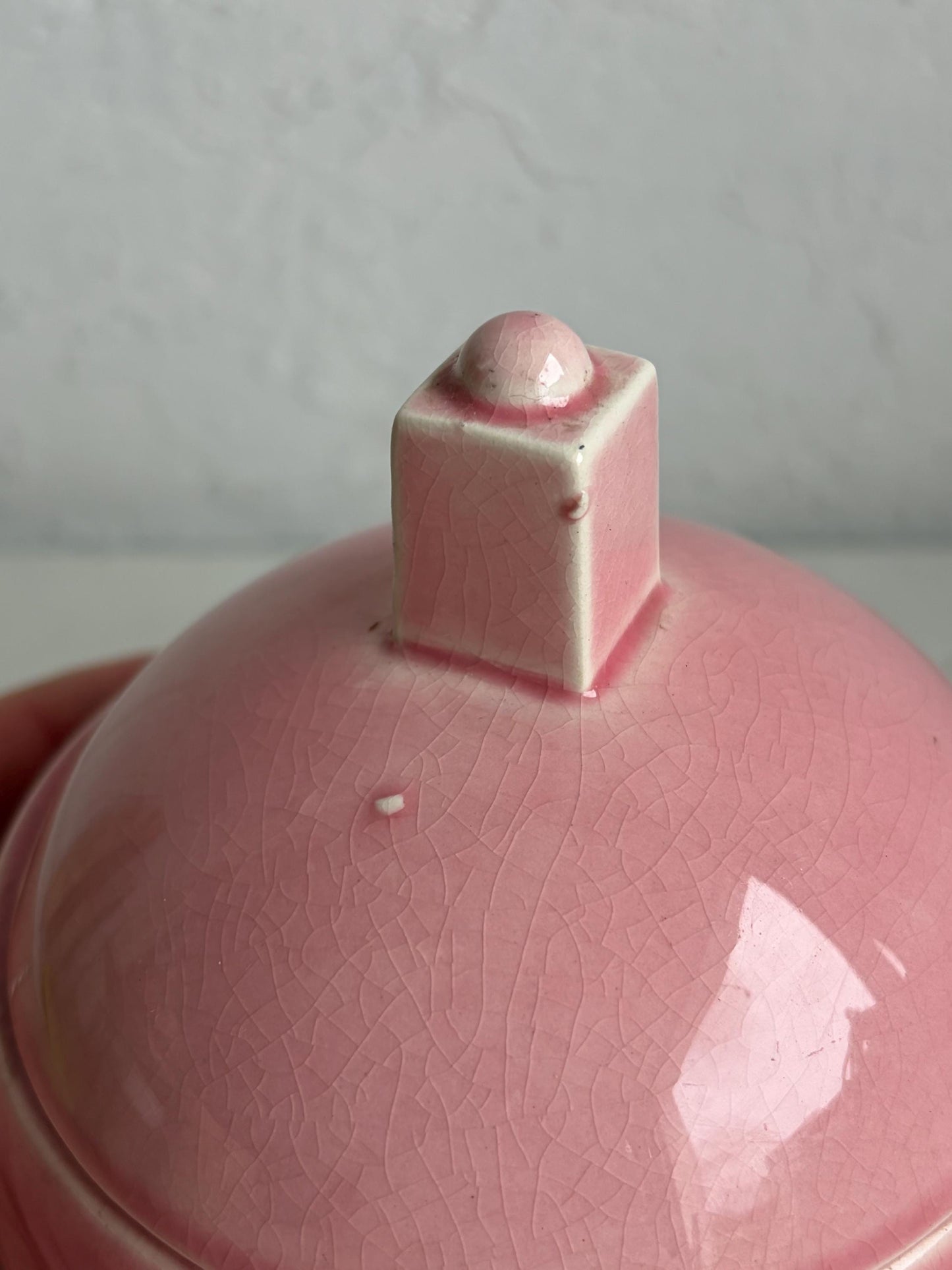 Vintage Mauve Pink Crackle Glaze Lidded Jar