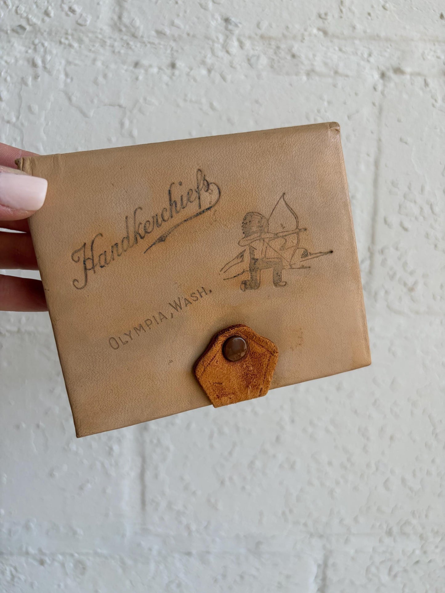 Vintage Leather Handkerchief Case | Olympia Washington Souvenir  | Rustic Travel Ephemera | Antique Accessory