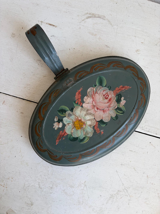 Vintage Tole Hand Painted Dust Pan | Floral Metal Hearth Decor | Cottage Farmhouse Wall Hanging | Rustic Primitive Accent, Cottage Core