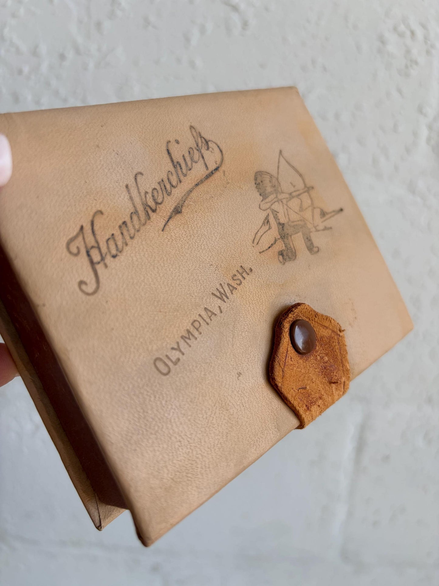 Vintage Leather Handkerchief Case | Olympia Washington Souvenir  | Rustic Travel Ephemera | Antique Accessory